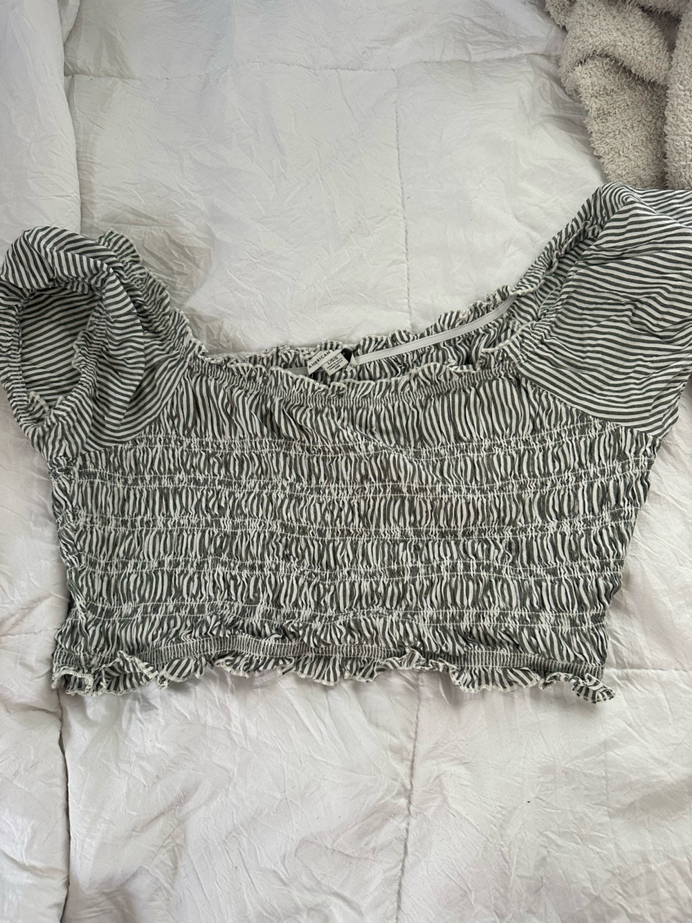 American Eagle Outfitters Black and White Striped Ruched Top
